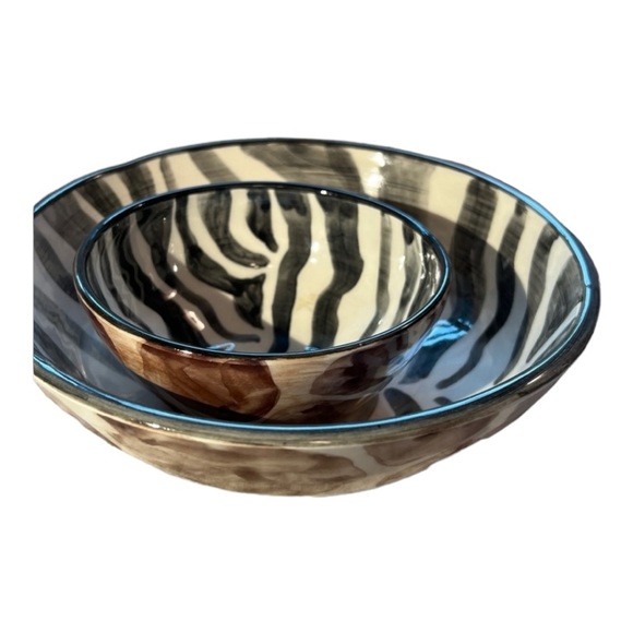 Zebra & Brown Giraffe Dip Chip Bowl Set Pottery Bowls from my Clay Studio NEW - Picture 5 of 15